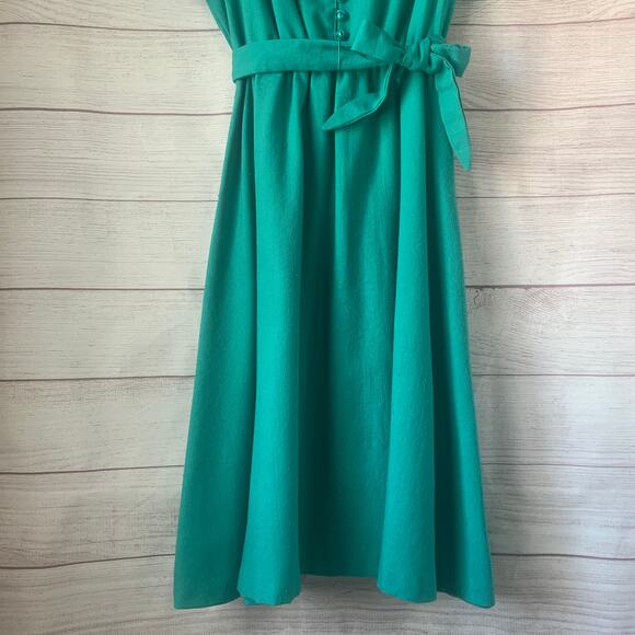 Vintage Germaine Teal Green Dress with Belt Short Sleeves 70s 80s Size 16 - Picture 4 of 14